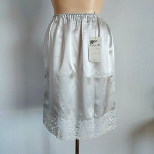 NWT Gray Vintage Silk Slip Skirt | 90s Satin Slip | Knee Length Half Slip